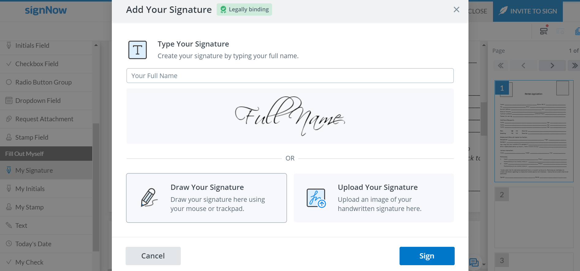 Try out alternative options for adding a signature